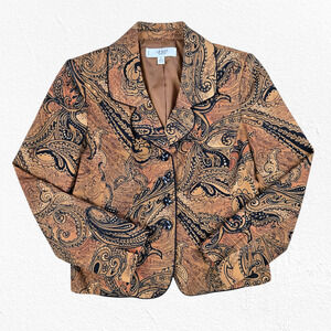 Y2K Le Suit Brown Black Rich Paisley Statement Blazer Jacket Size 6 Petite